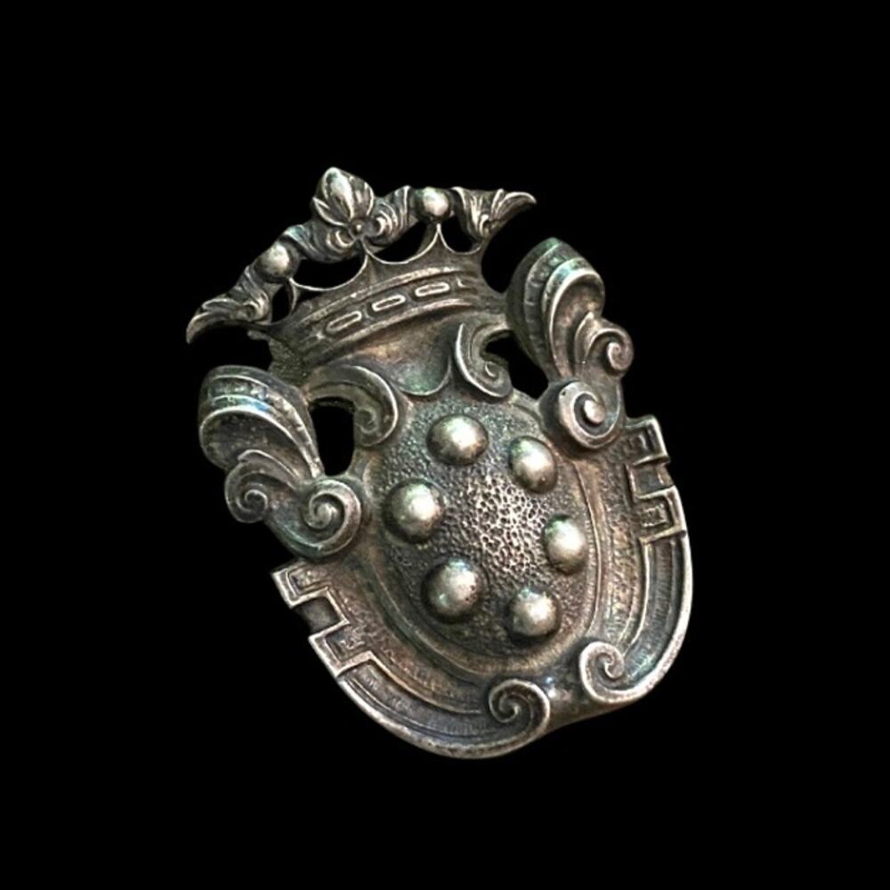 Antique Style Vintage Sterling Silver Italian Coat of Arms Brooch